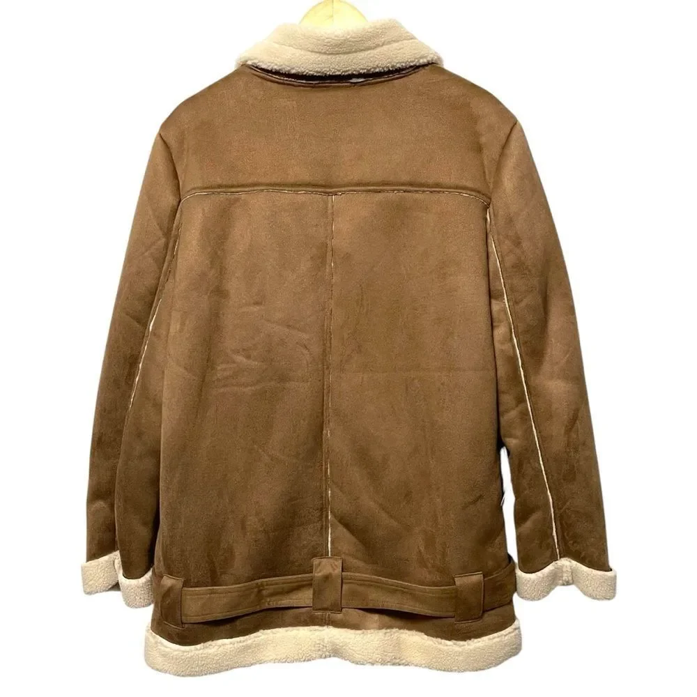 NWT BARDOT Shearling Camel Moto Jacket XL